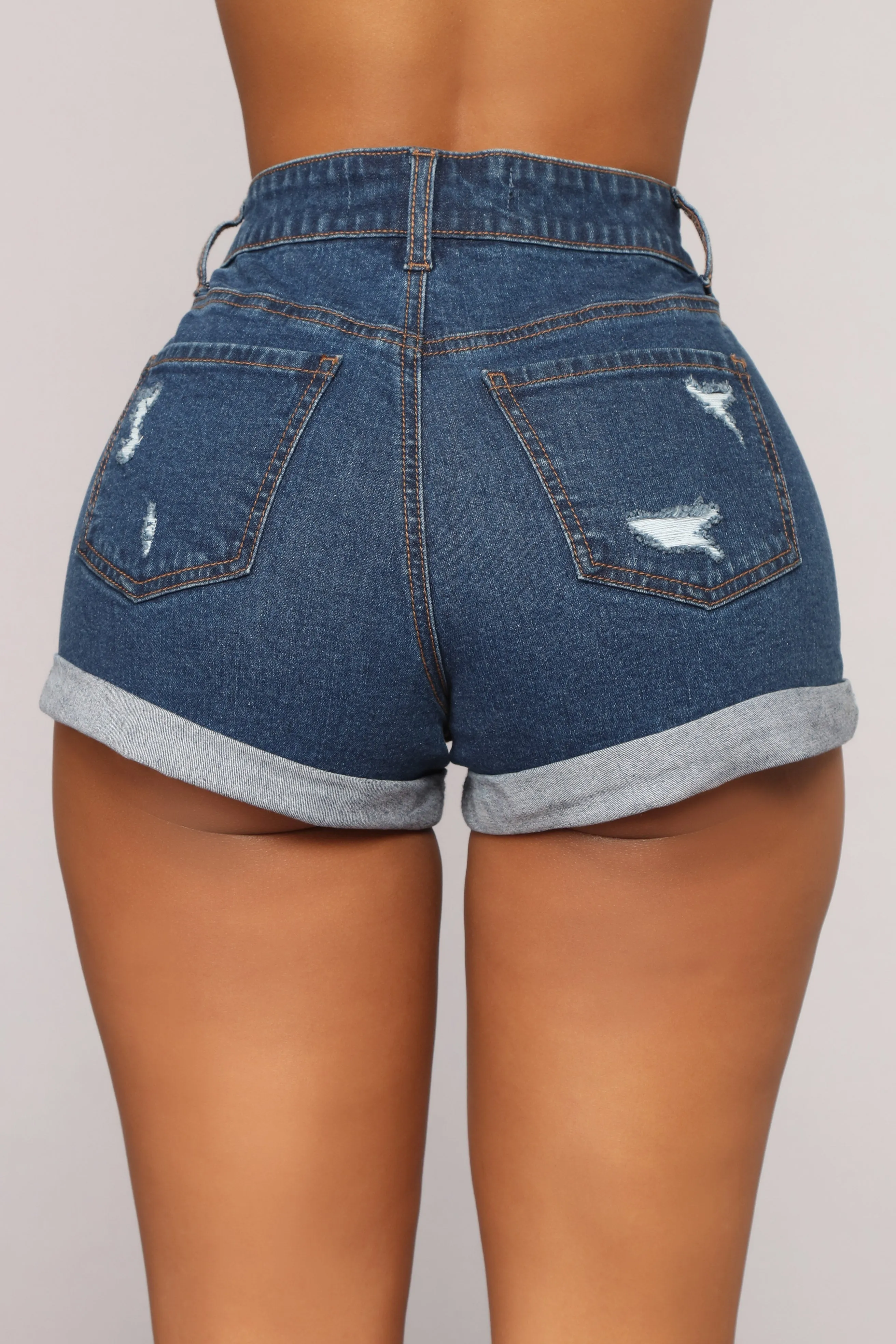 A Day At A Time Distressed Shorts - Medium Blue Wash