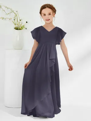 A-line Flutter Sleeves Junior Bridesmaid Dresses Stormy