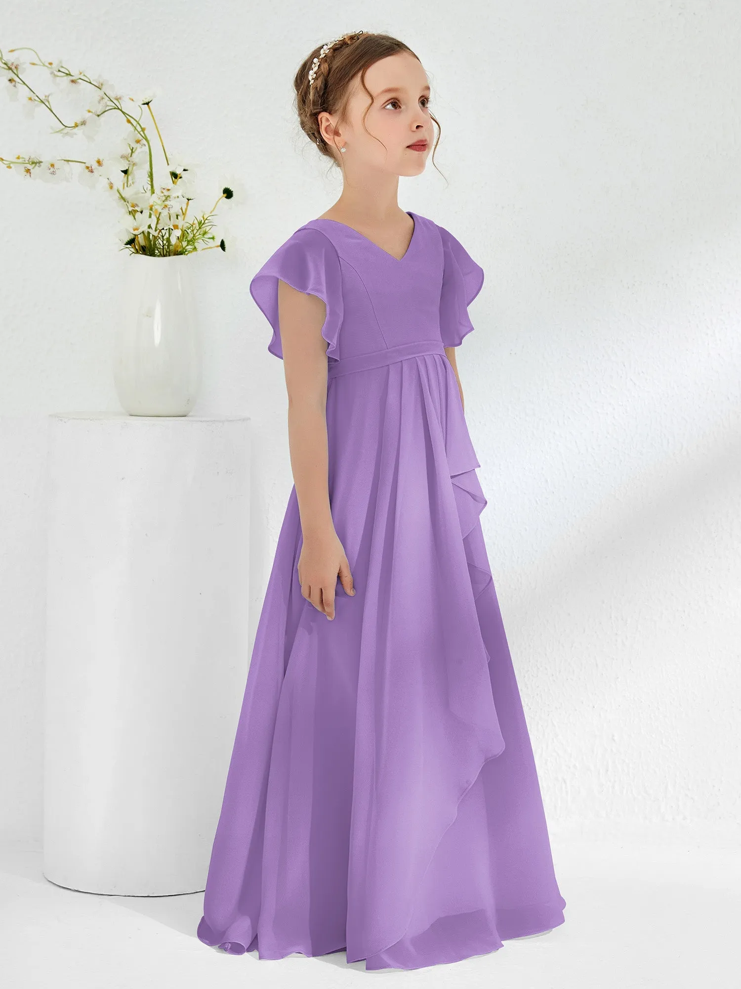 A-line Flutter Sleeves Junior Bridesmaid Dresses Tahiti