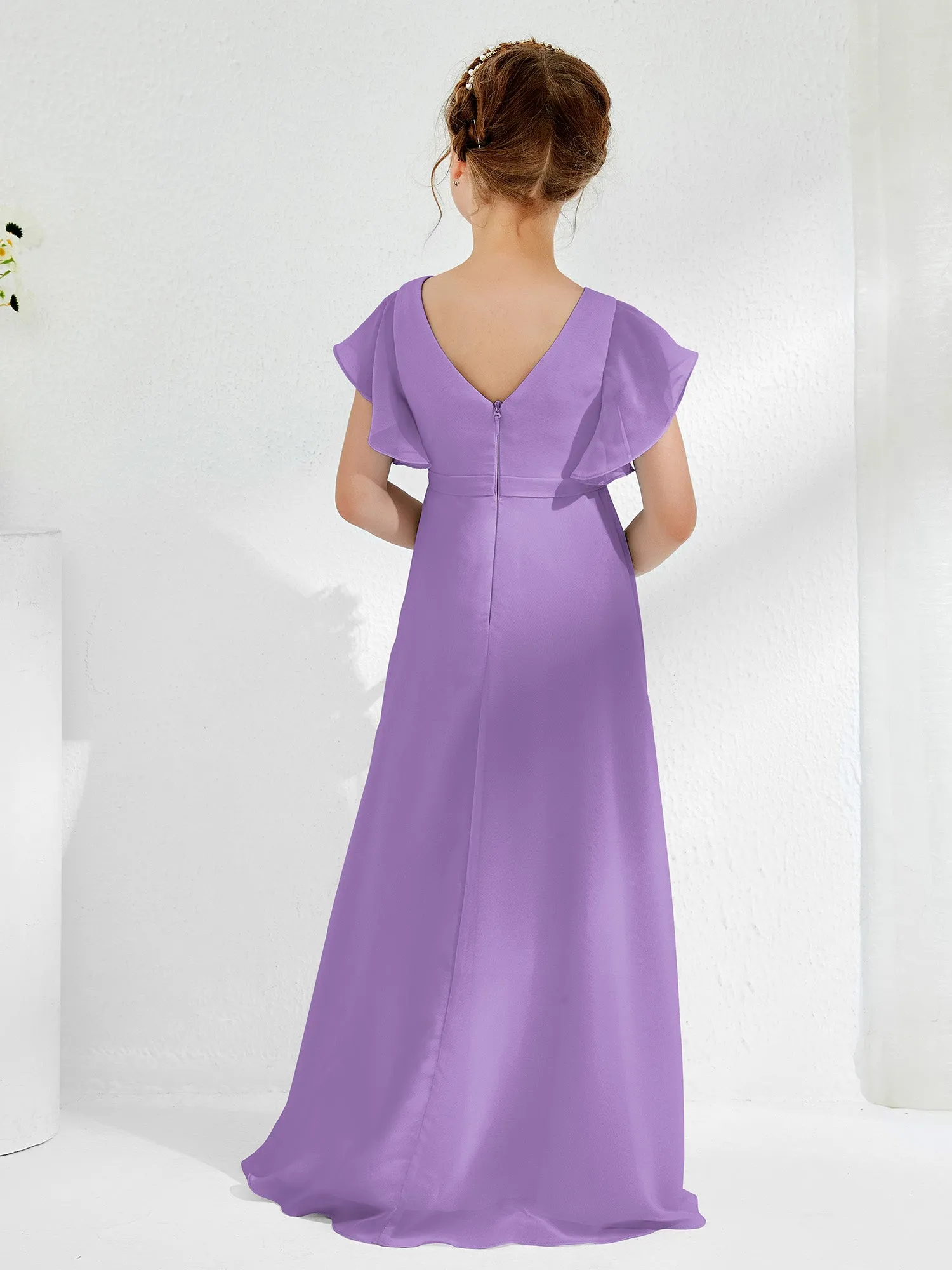 A-line Flutter Sleeves Junior Bridesmaid Dresses Tahiti