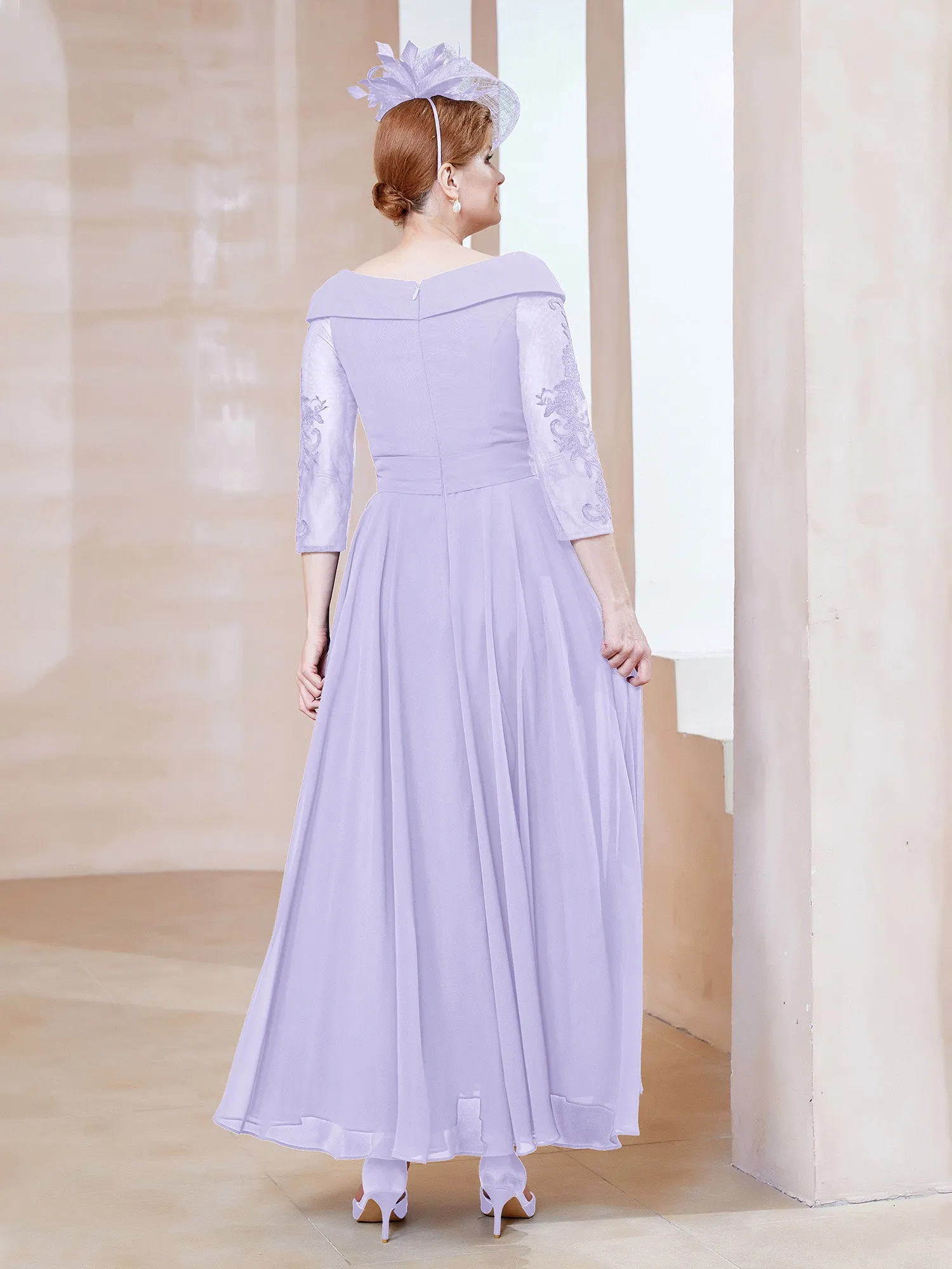 A-line V-neck Appliqued Chiffon Dress Lilac