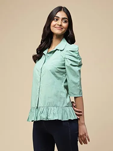 Aarke Ritu Kumar Turquoise Ruffle Top
