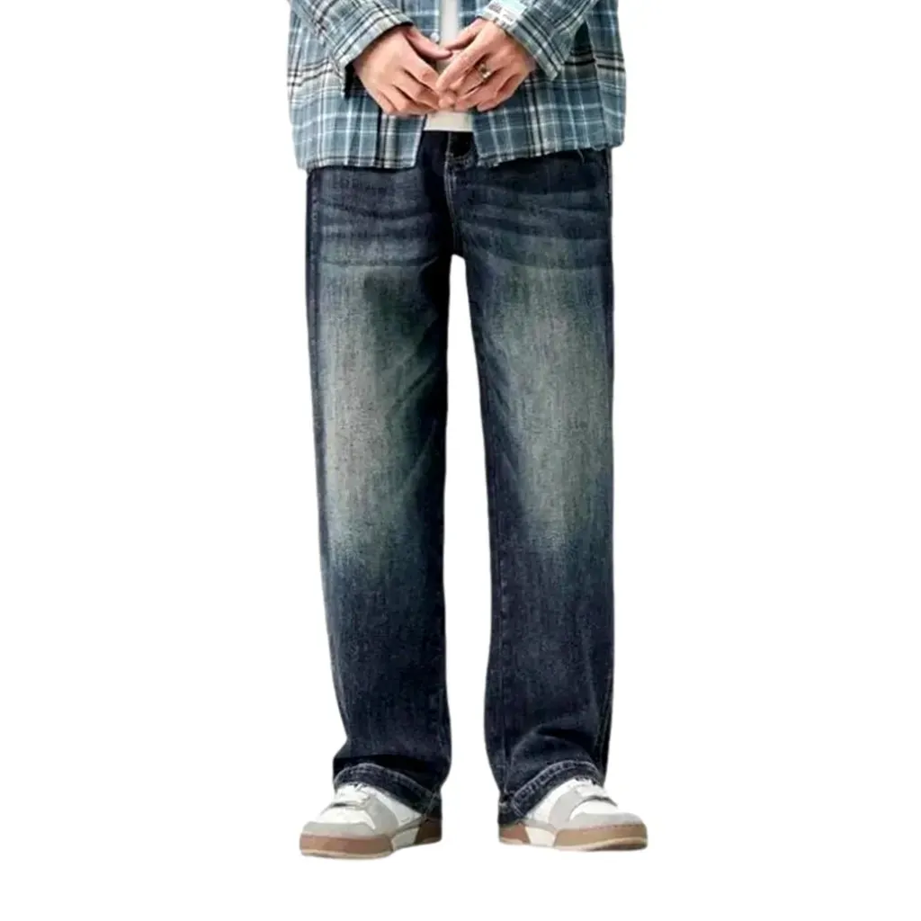 Abraded baggy leg men's jeans