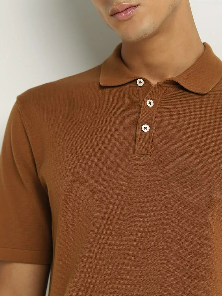 Ascot Brown Cotton Blend Relaxed Fit Polo T-Shirt
