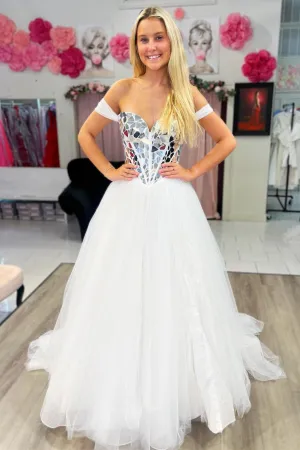 Aylin |A line Off the Shoulder Sequins Tulle Prom Dress