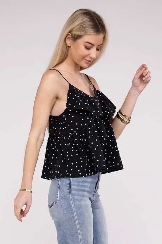 Black Polka Dot Casual Cami Top