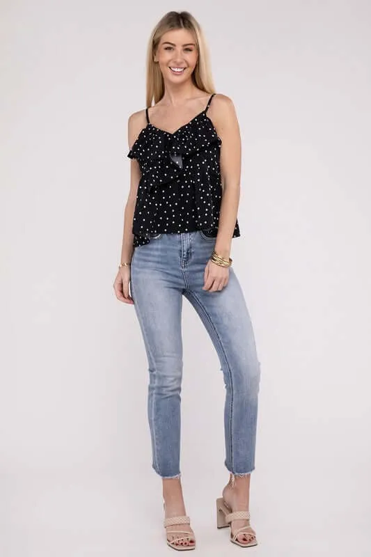 Black Polka Dot Casual Cami Top