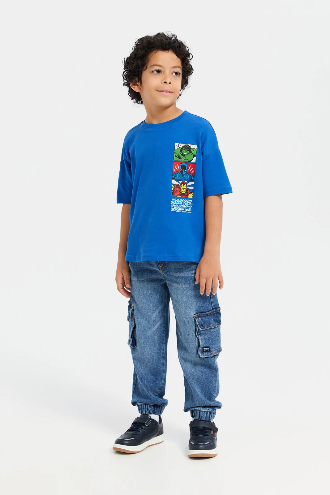 Boys Blue Avengers Front And Back Print Oversized T-Shirt
