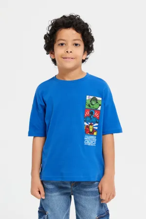 Boys Blue Avengers Front And Back Print Oversized T-Shirt