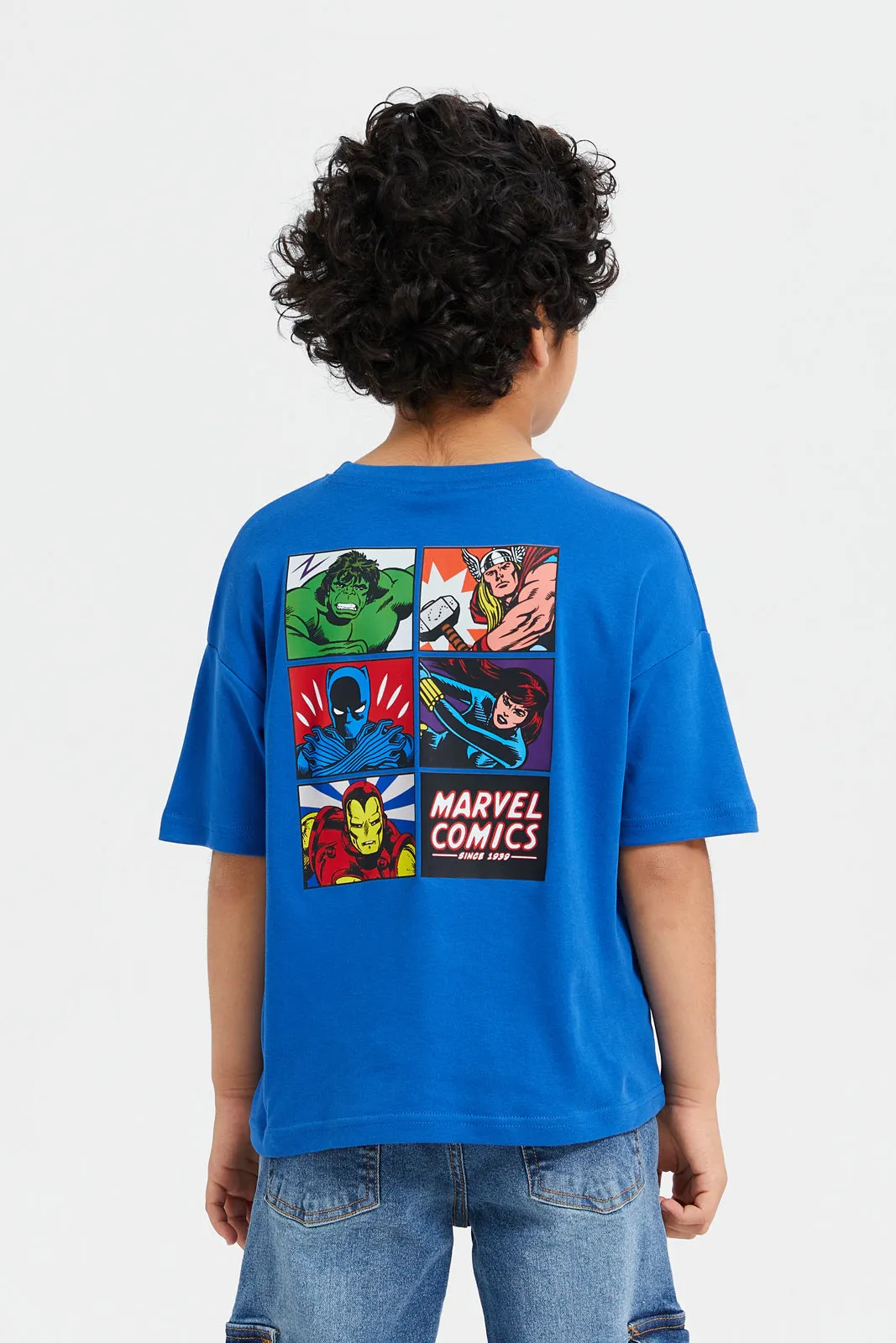 Boys Blue Avengers Front And Back Print Oversized T-Shirt