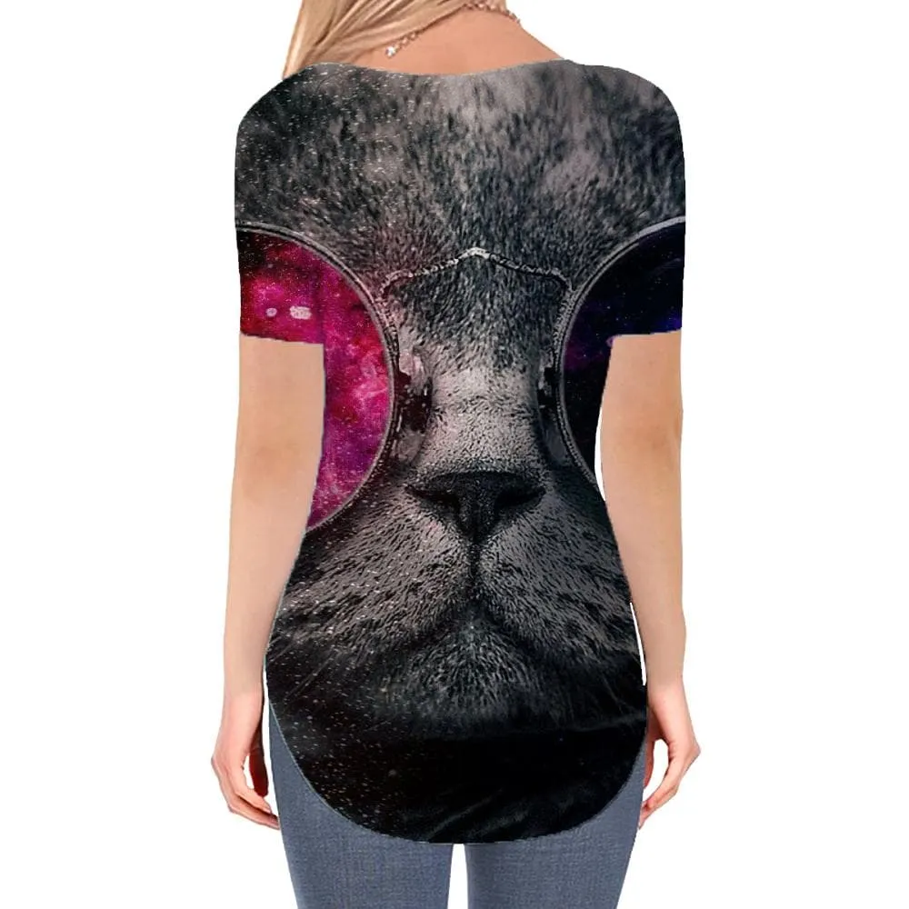 Cat T-shirt women Animal Tshirts Printed Nebula Funny T shirts Galaxy T-shirts 3d Rock Shirt Print