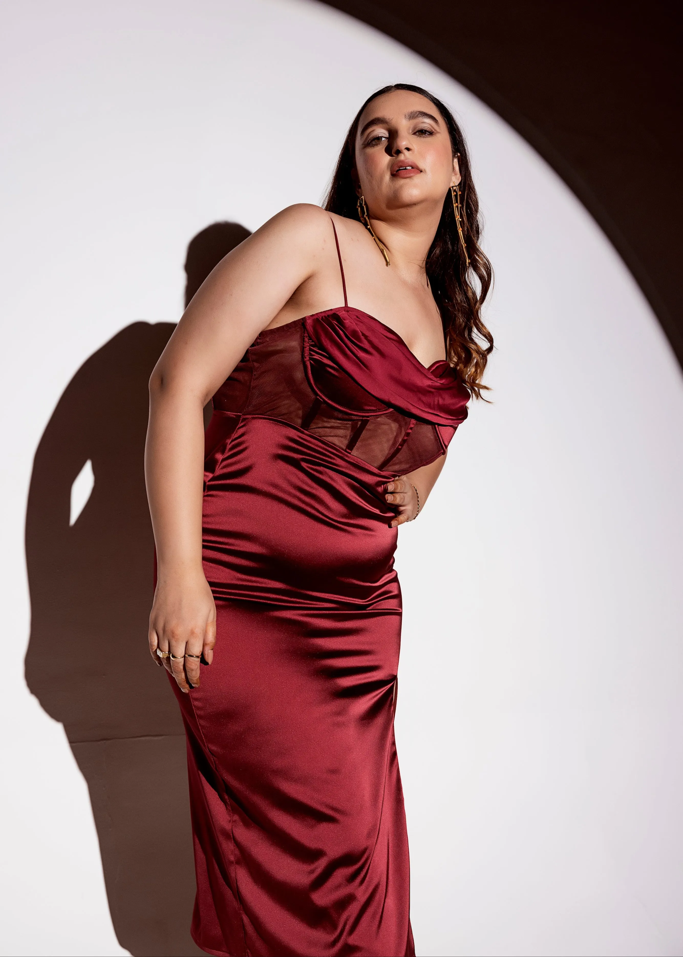Chrissy Burgundy Satin Corset Dress