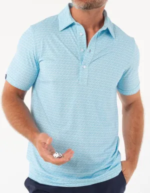 Criquet Performance Sport Range Polo in Roll 'Em Print Light Blue