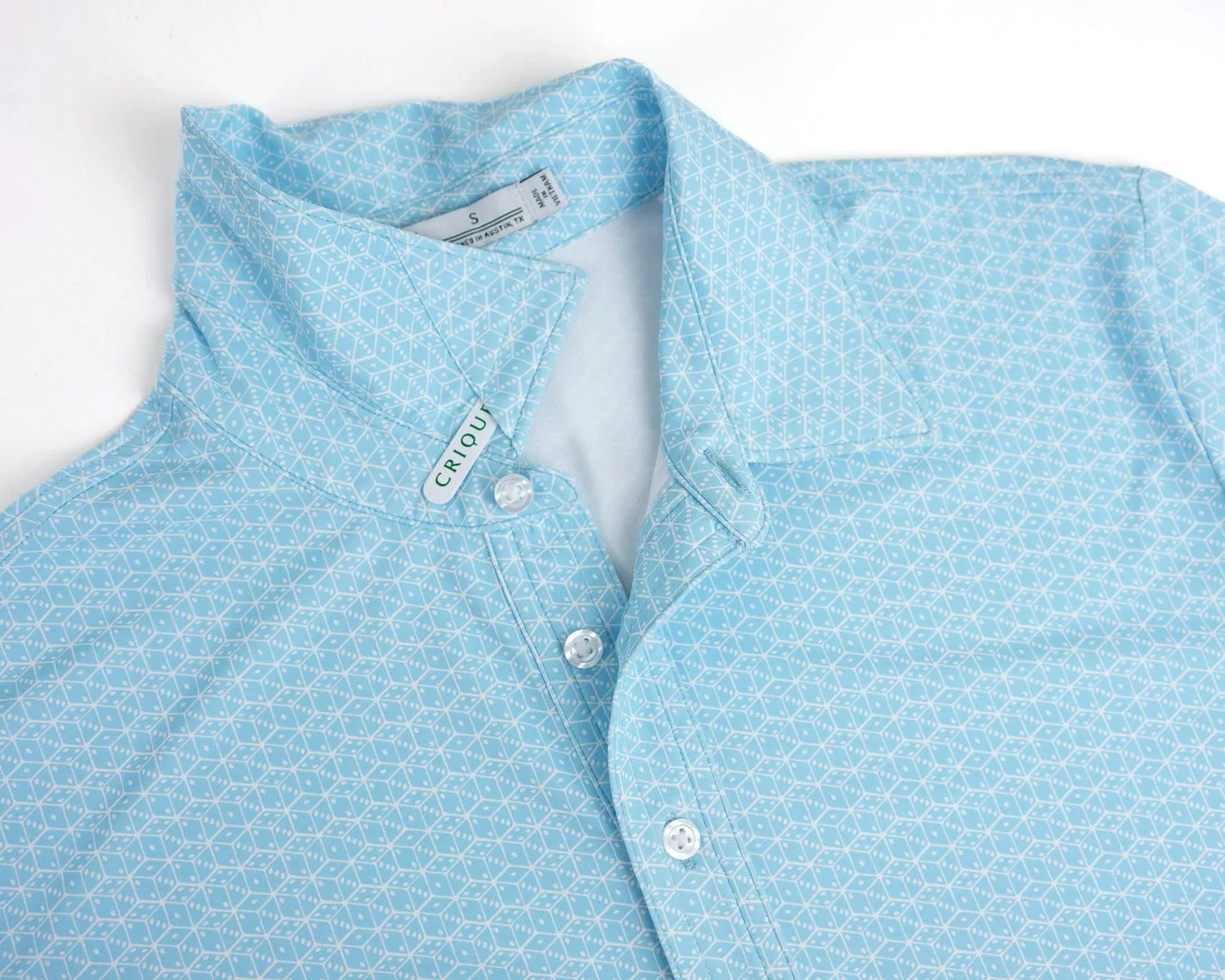 Criquet Performance Sport Range Polo in Roll 'Em Print Light Blue