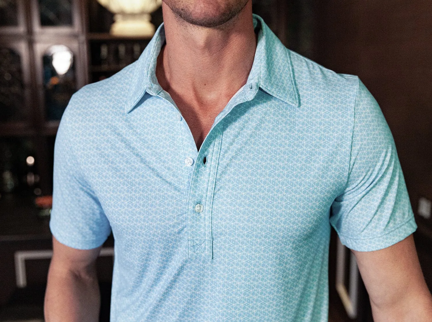 Criquet Performance Sport Range Polo in Roll 'Em Print Light Blue
