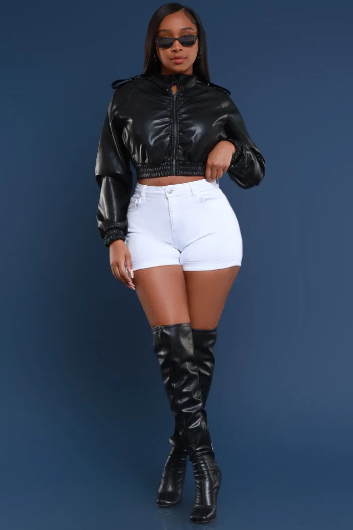 Cuff It High Rise Cuffed Denim Shorts - White