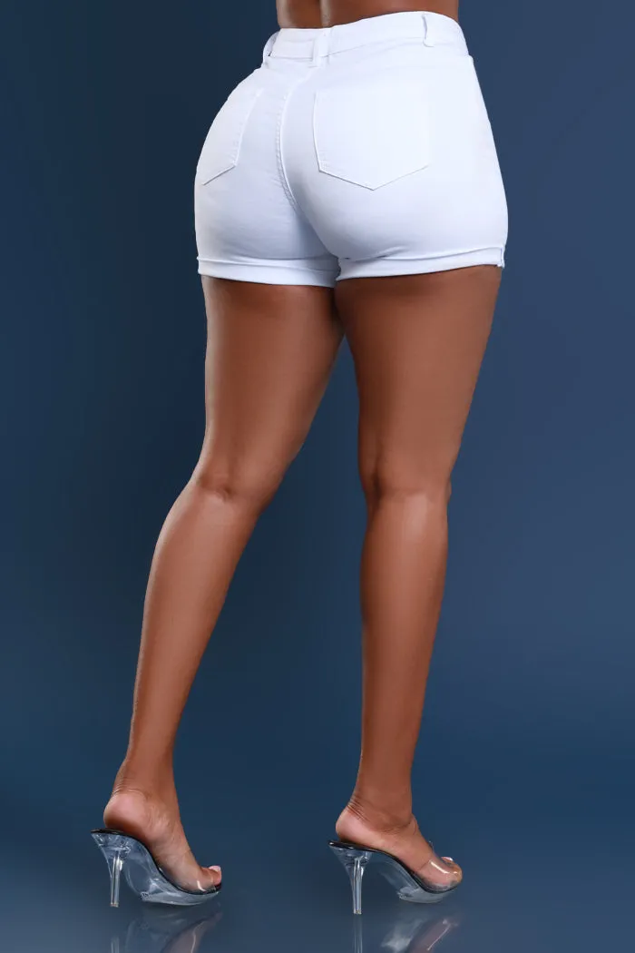 Cuff It High Rise Cuffed Denim Shorts - White