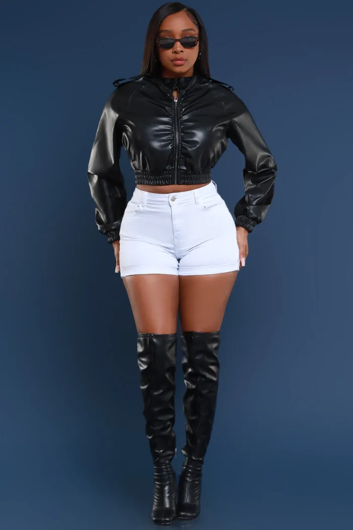 Cuff It High Rise Cuffed Denim Shorts - White