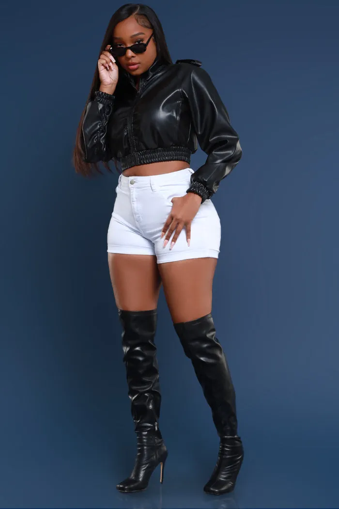 Cuff It High Rise Cuffed Denim Shorts - White