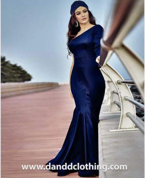 Dark Blue Evening Dress From Satin