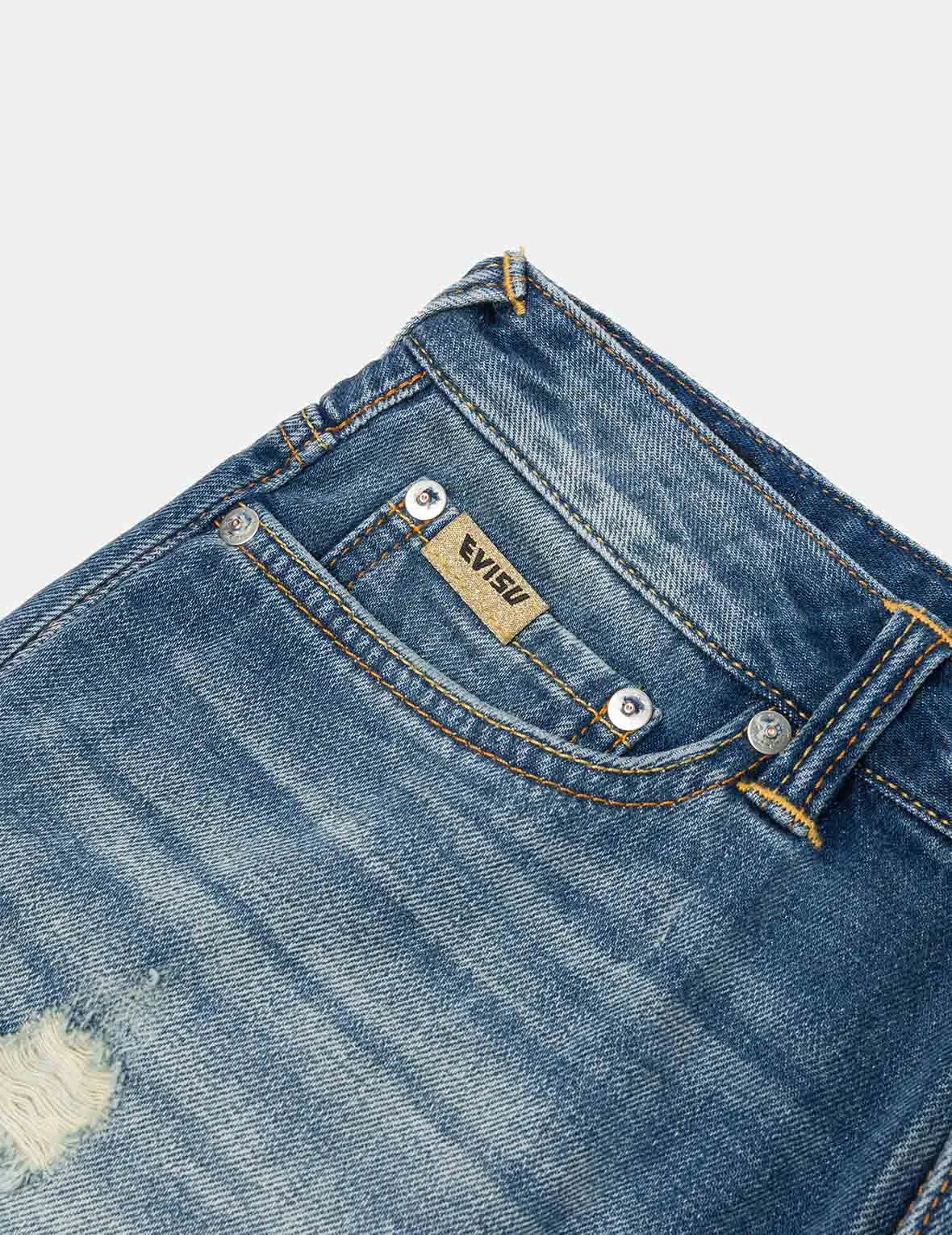Deconstructed Seagull and Logo Applique Relax Fit Denim Shorts