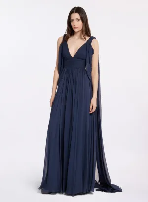 Draped Silk Long Dress