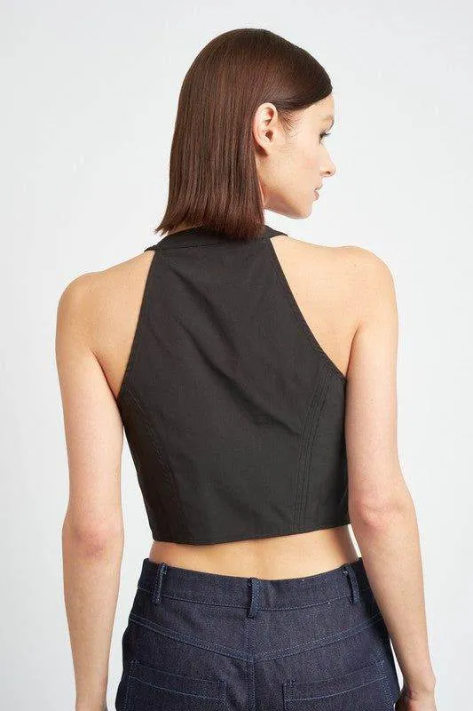 Emory Park Zip Front Halter Neck Cropped Top