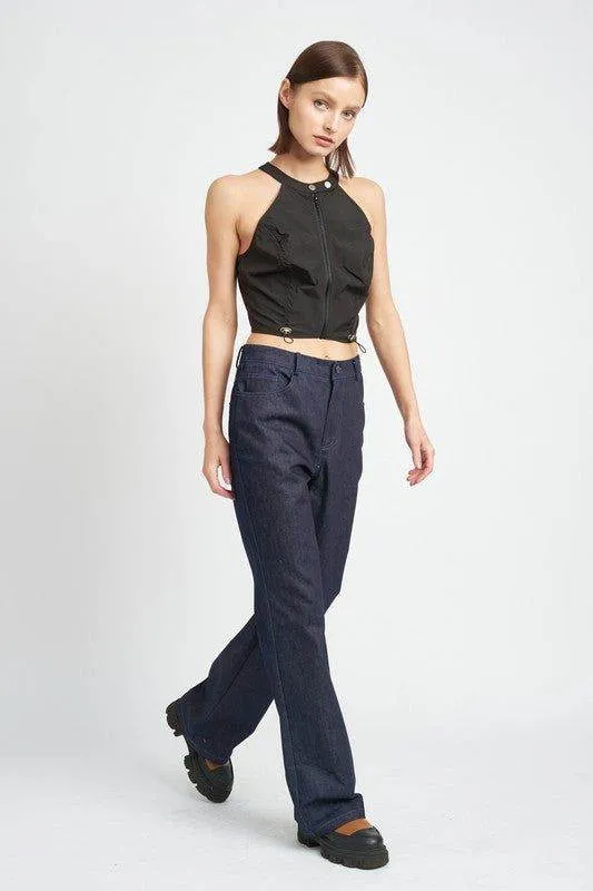 Emory Park Zip Front Halter Neck Cropped Top