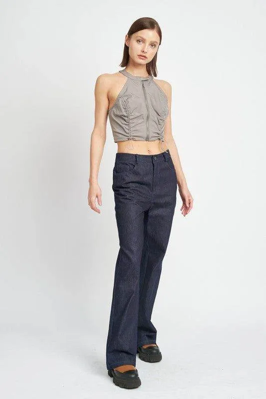 Emory Park Zip Front Halter Neck Cropped Top