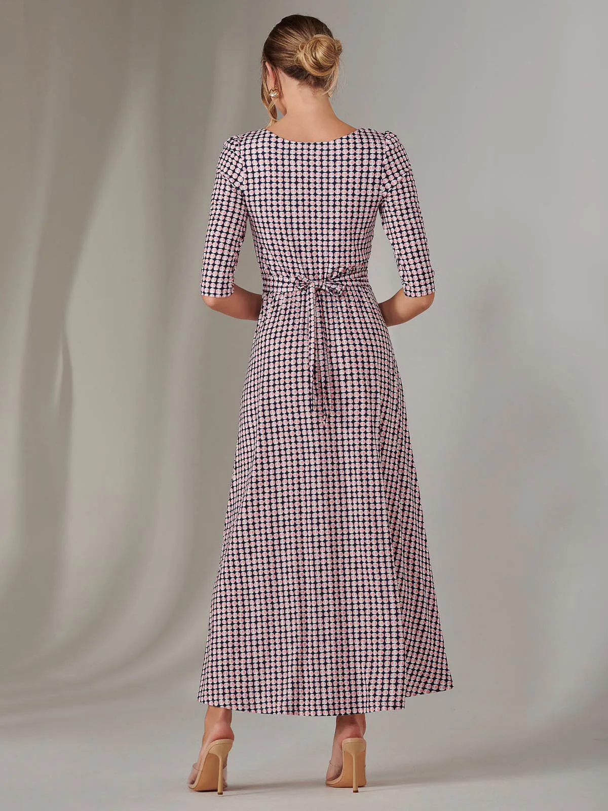 Enya 3/4 Sleeve Jersey Midaxi Dress, Pink Geo