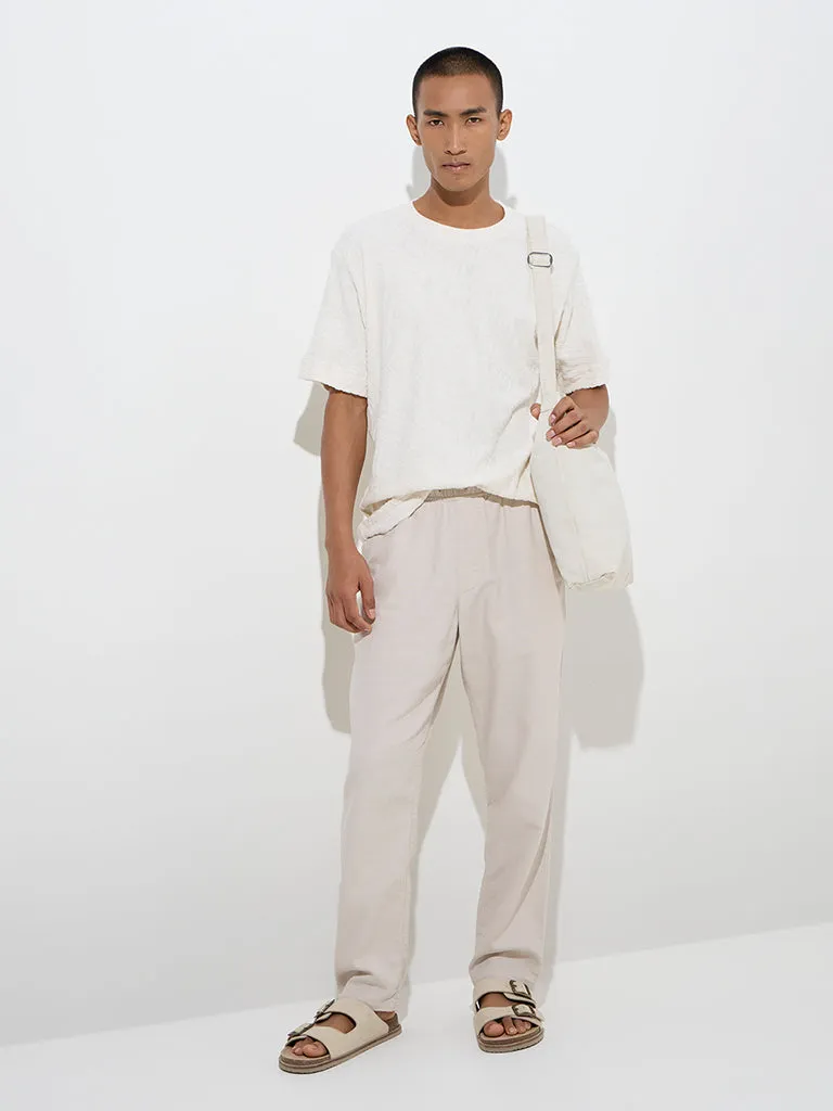 ETA White Self-Textured Relaxed-Fit Cotton T-Shirt
