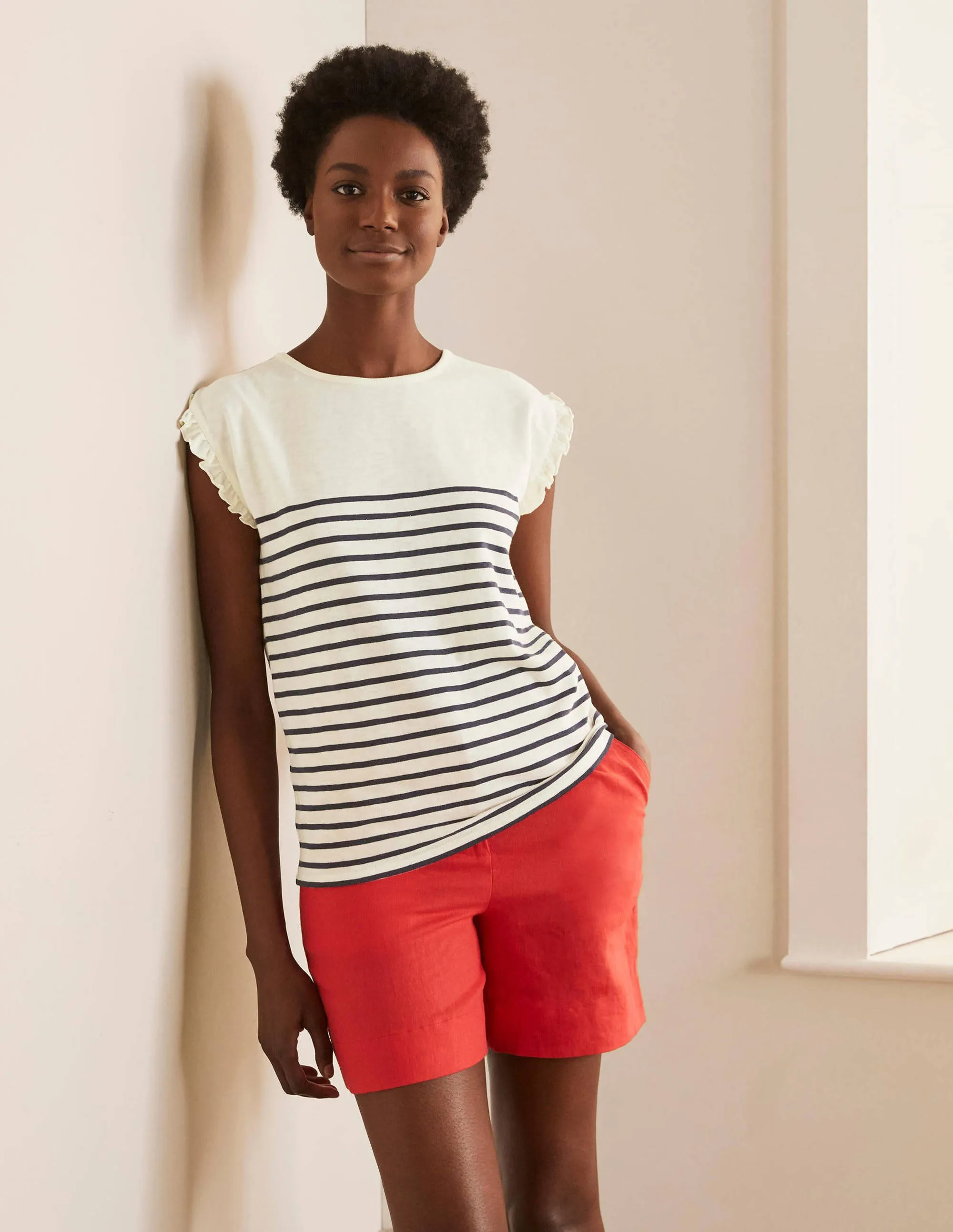 Faye Jersey Top-Ivory/ Navy