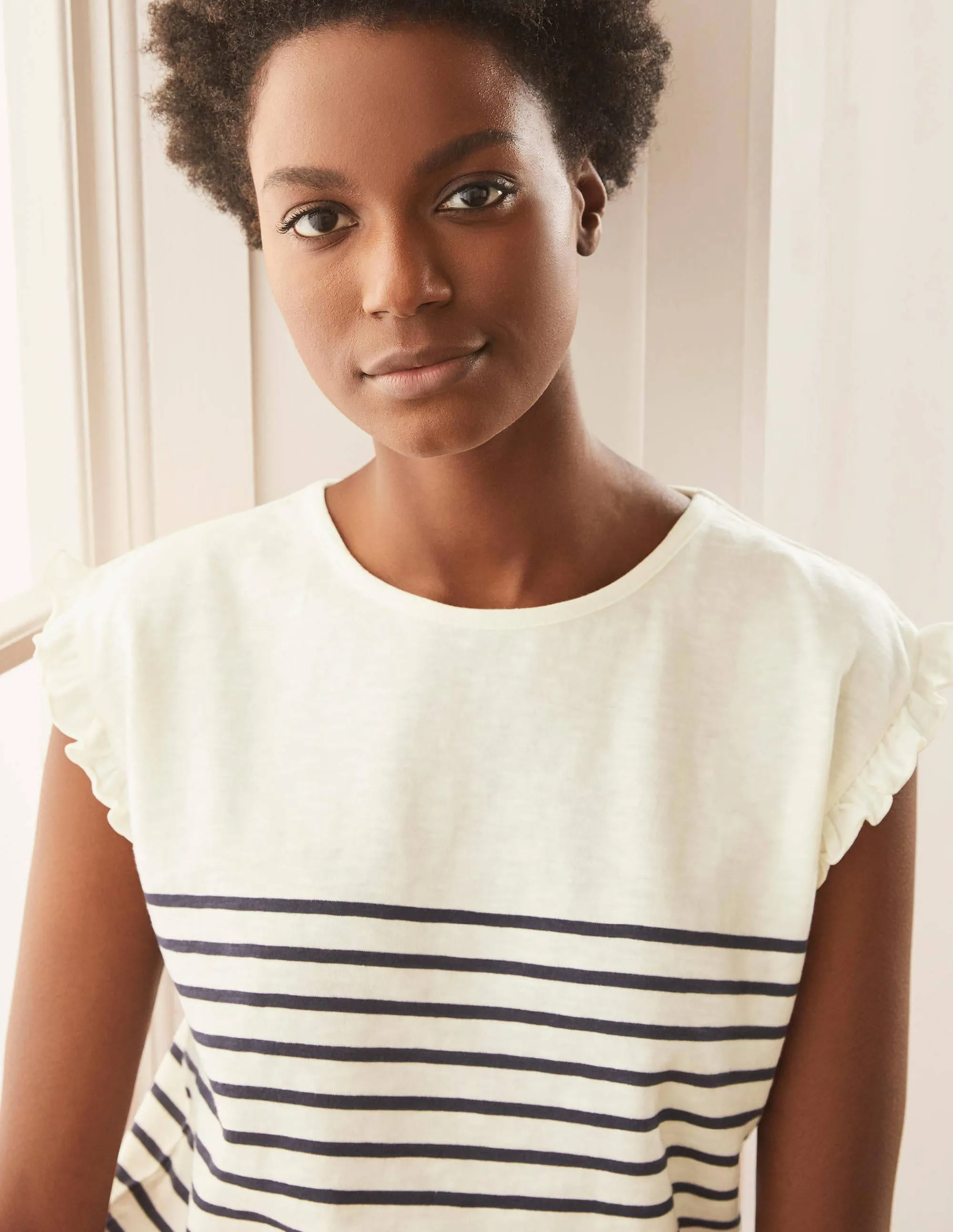 Faye Jersey Top-Ivory/ Navy