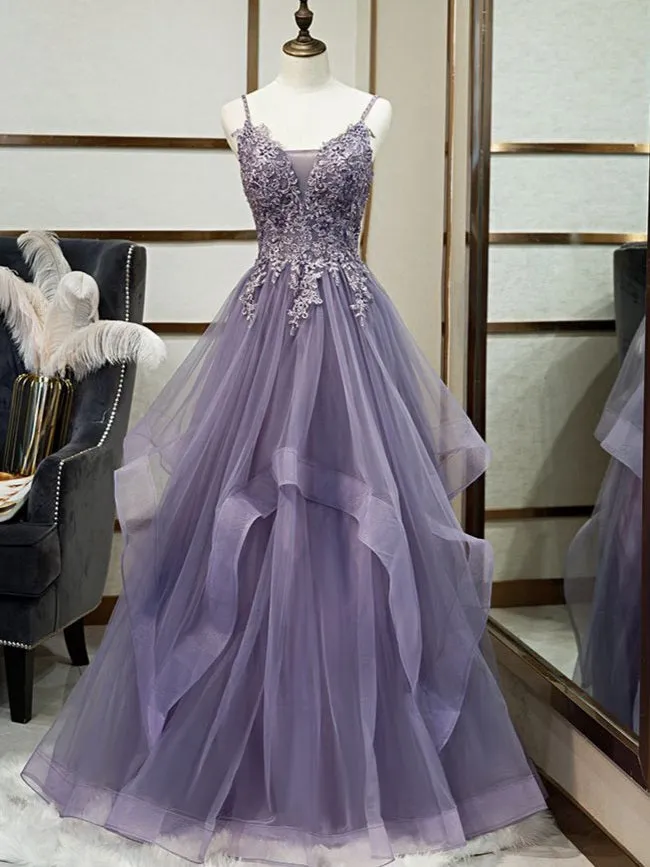 Flytonn- Beaded Lace Applique Multilayered Tulle Maxi Dress