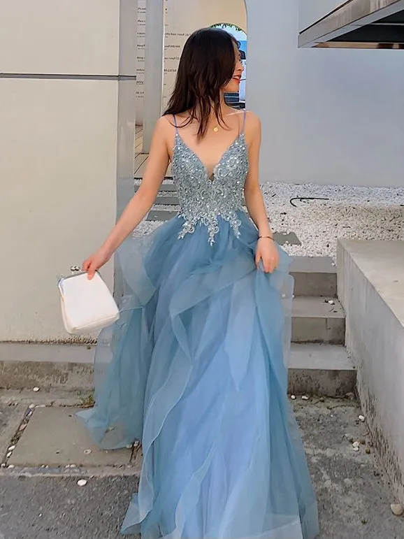 Flytonn- Beaded Lace Applique Multilayered Tulle Maxi Dress