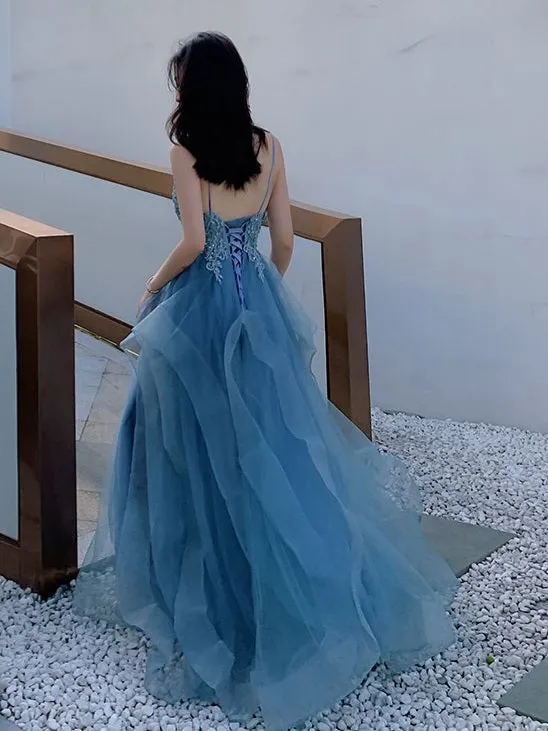 Flytonn- Beaded Lace Applique Multilayered Tulle Maxi Dress