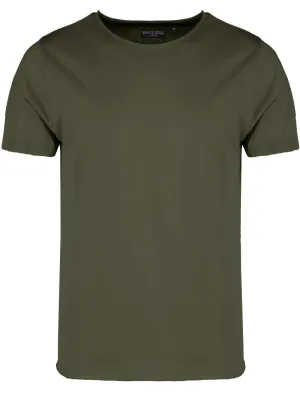 FresherB Raw Edge Crew Neck Basic T-shirt in Green