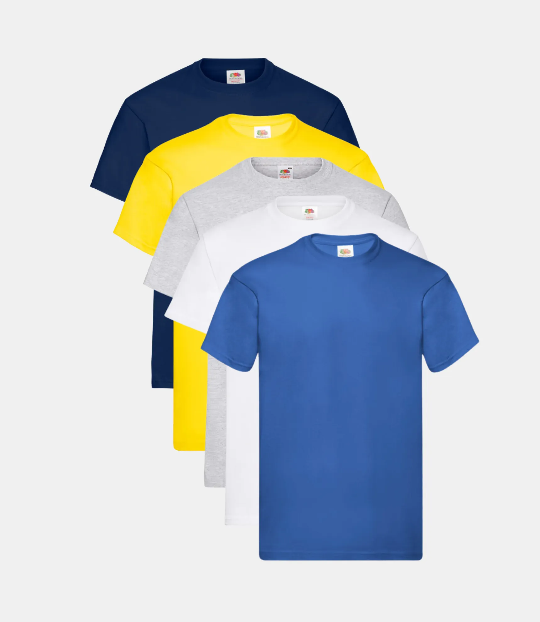 Fruit of The Loom Men's Original T-Shirt Pack of 5 (White/Grey/Navy/Royal/Yellow)