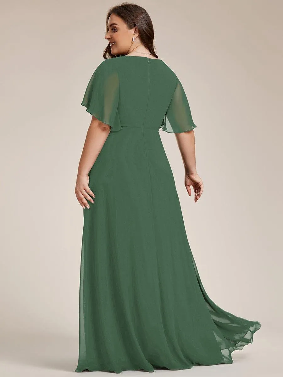 Gentle Iris | Ruffles Sleeve A-Line Chiffon Waist Applique Maxi Mother of the Bride Dress