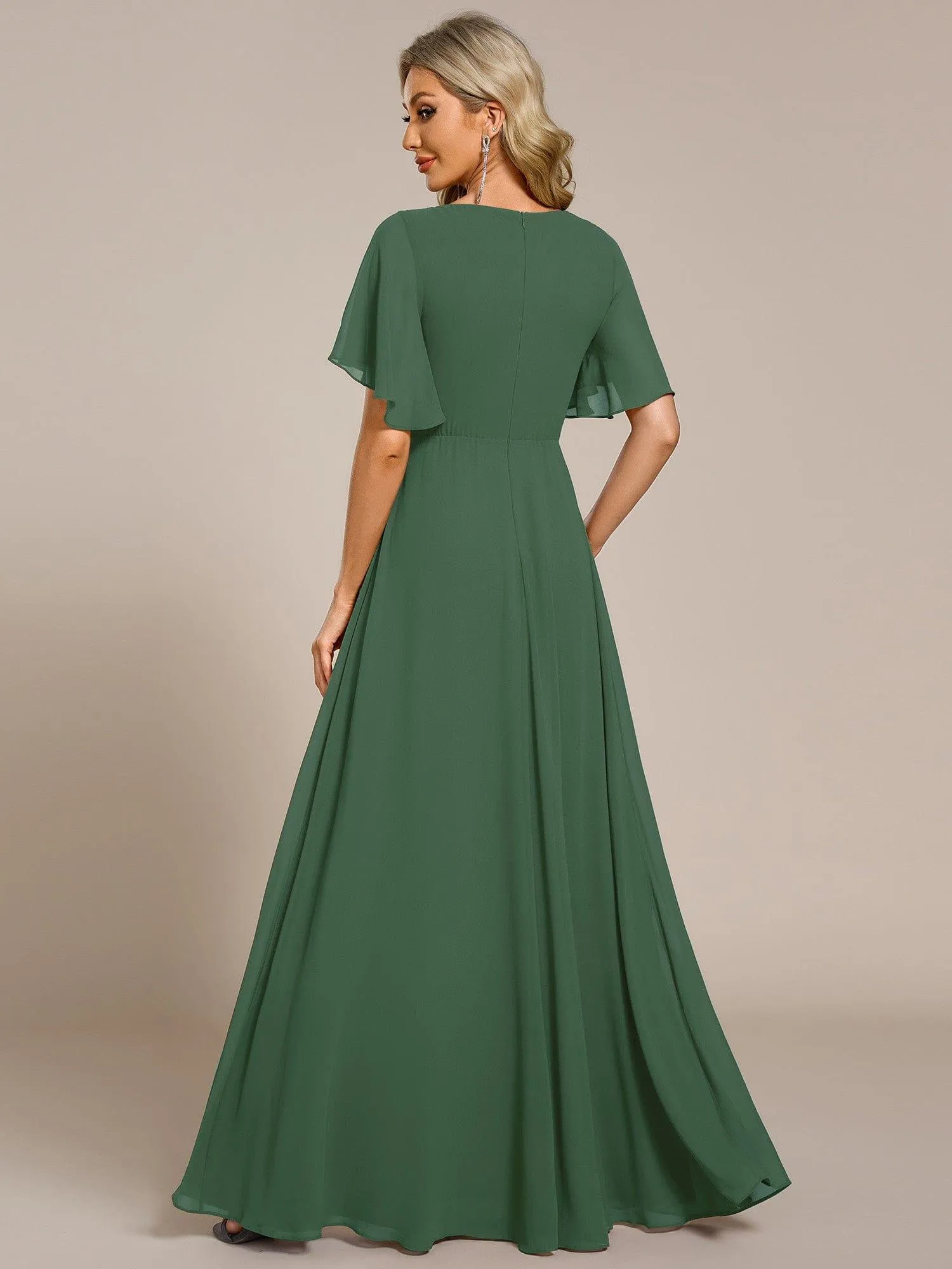Gentle Iris | Ruffles Sleeve A-Line Chiffon Waist Applique Maxi Mother of the Bride Dress