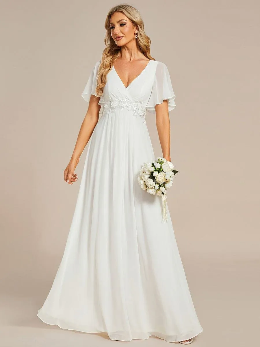 Gentle Iris | Ruffles Sleeve A-Line Chiffon Waist Applique Maxi Mother of the Bride Dress