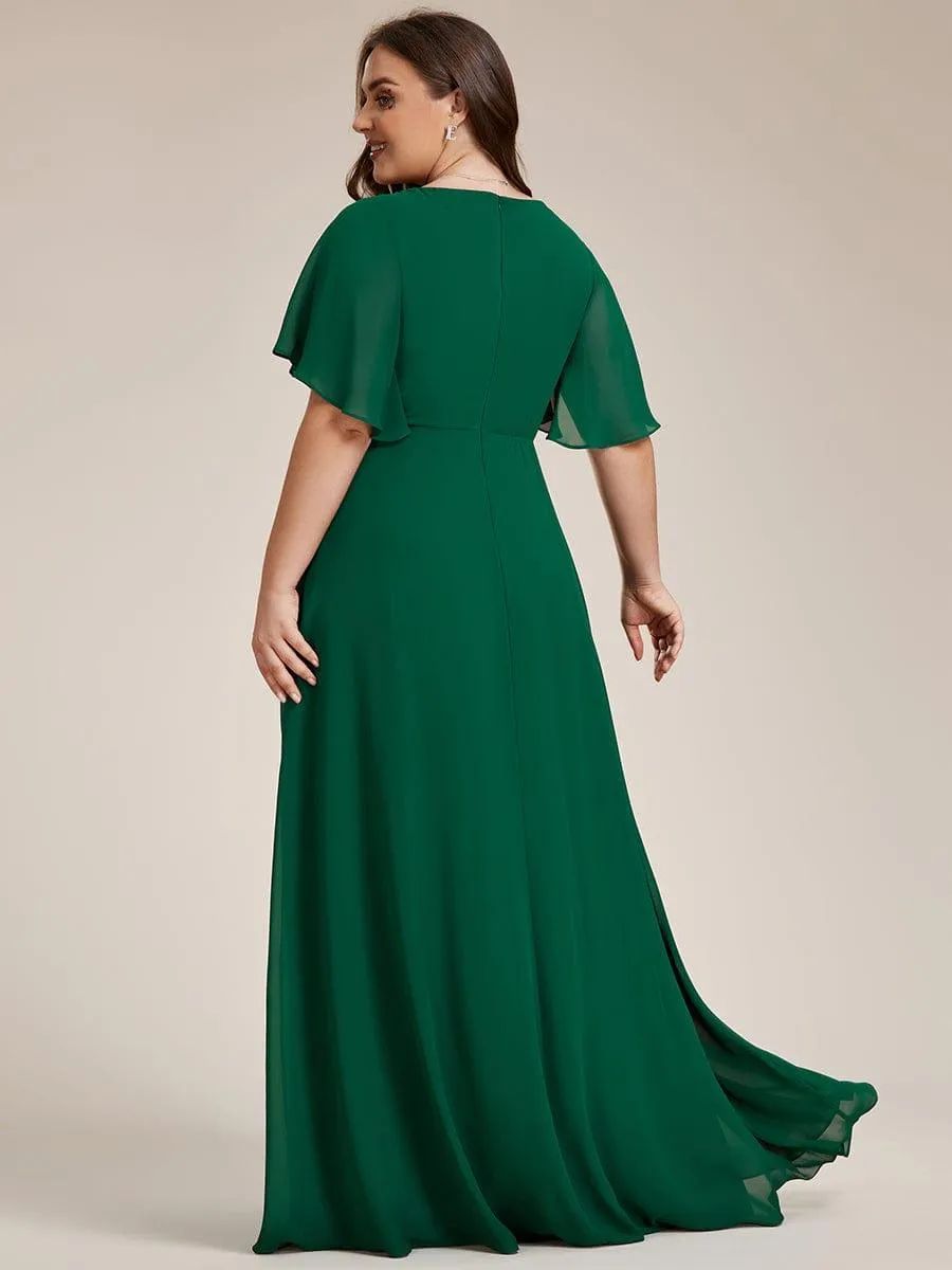 Gentle Iris | Ruffles Sleeve A-Line Chiffon Waist Applique Maxi Mother of the Bride Dress