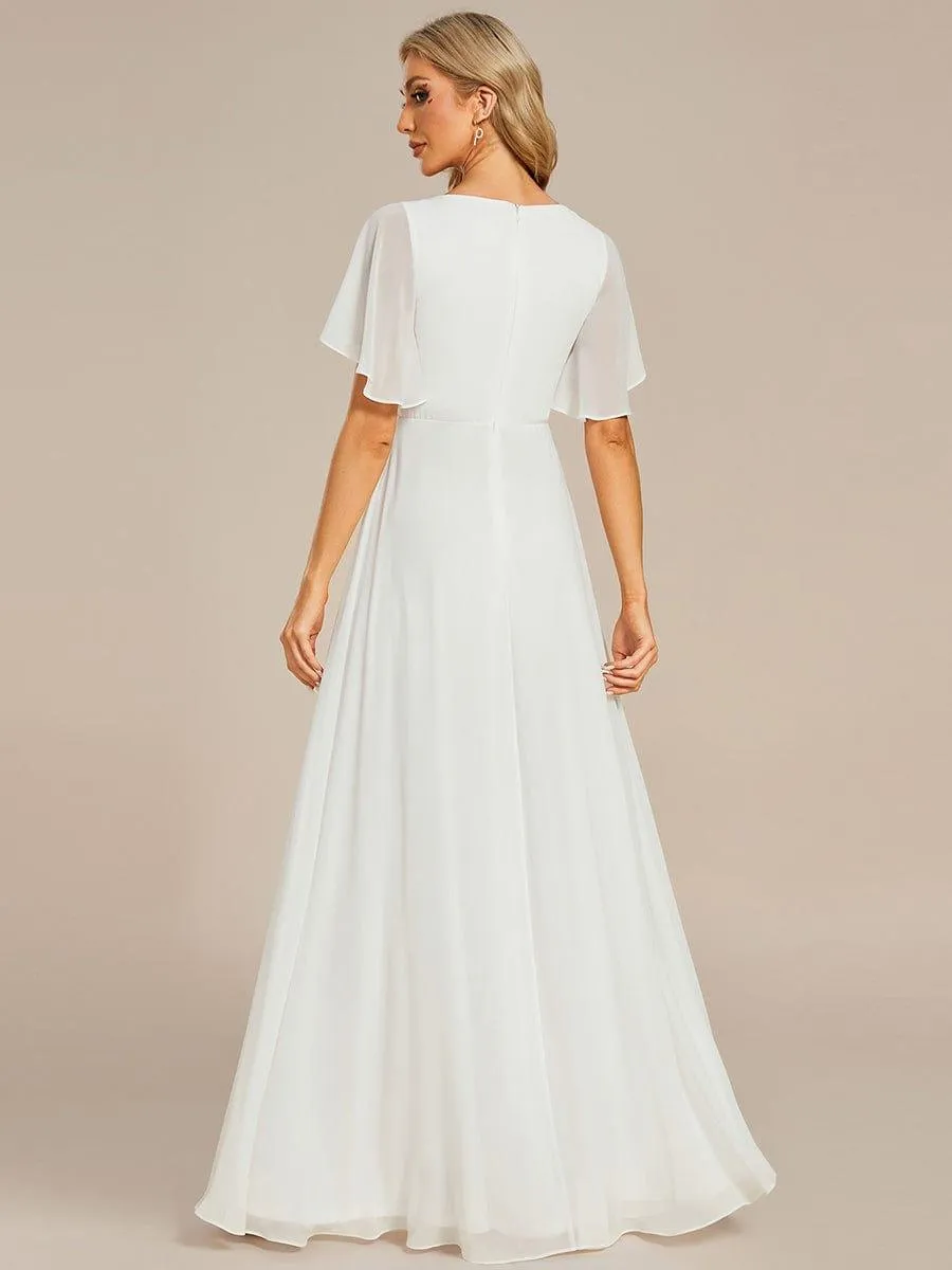 Gentle Iris | Ruffles Sleeve A-Line Chiffon Waist Applique Maxi Mother of the Bride Dress