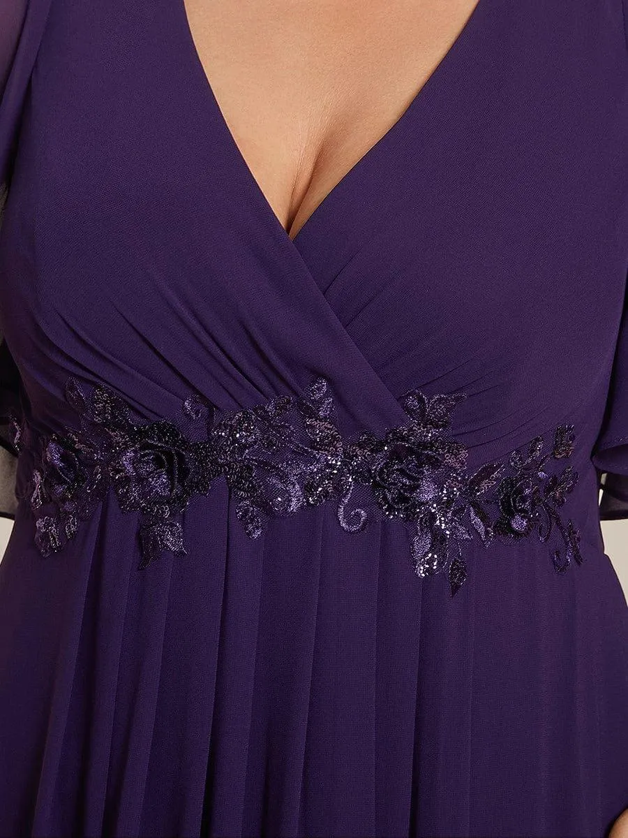Gentle Iris | Ruffles Sleeve A-Line Chiffon Waist Applique Maxi Mother of the Bride Dress