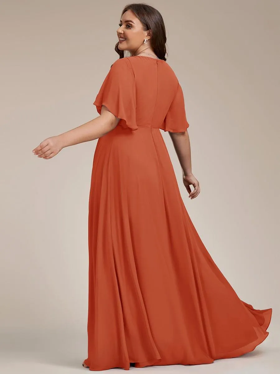 Gentle Iris | Ruffles Sleeve A-Line Chiffon Waist Applique Maxi Mother of the Bride Dress