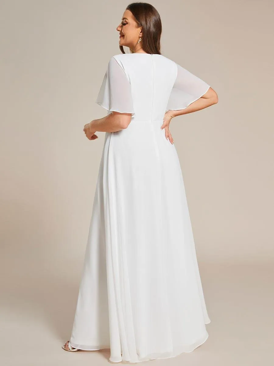 Gentle Iris | Ruffles Sleeve A-Line Chiffon Waist Applique Maxi Mother of the Bride Dress