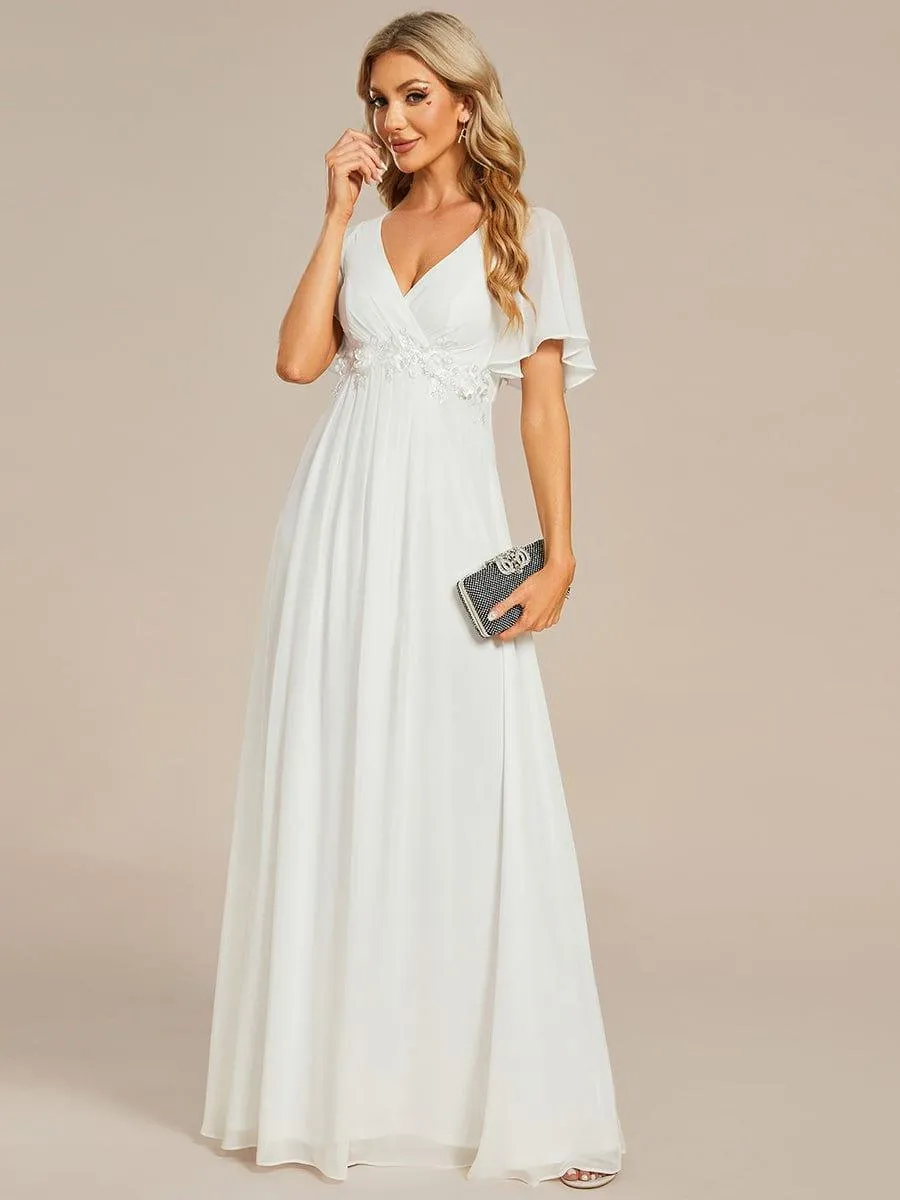 Gentle Iris | Ruffles Sleeve A-Line Chiffon Waist Applique Maxi Mother of the Bride Dress