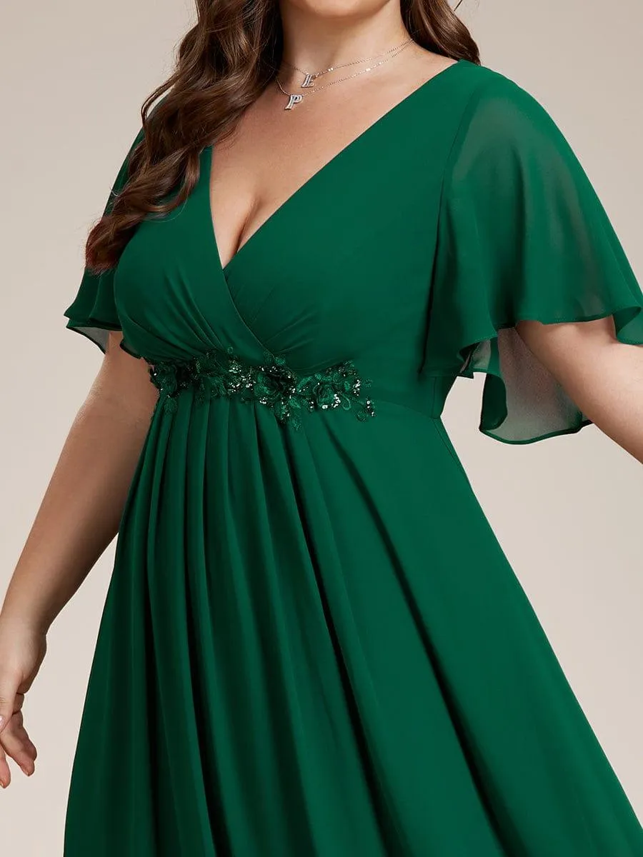 Gentle Iris | Ruffles Sleeve A-Line Chiffon Waist Applique Maxi Mother of the Bride Dress
