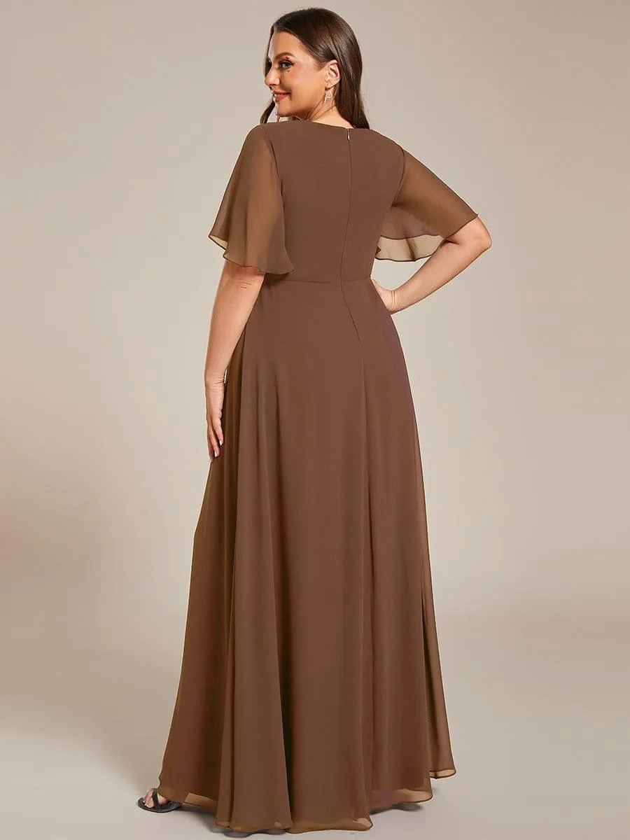 Gentle Iris | Ruffles Sleeve A-Line Chiffon Waist Applique Maxi Mother of the Bride Dress