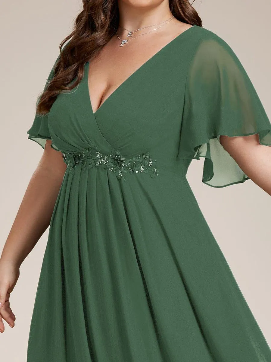 Gentle Iris | Ruffles Sleeve A-Line Chiffon Waist Applique Maxi Mother of the Bride Dress